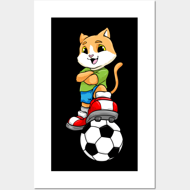 Cat as Soccer player with Soccer ball and Shoes Wall Art by Markus Schnabel